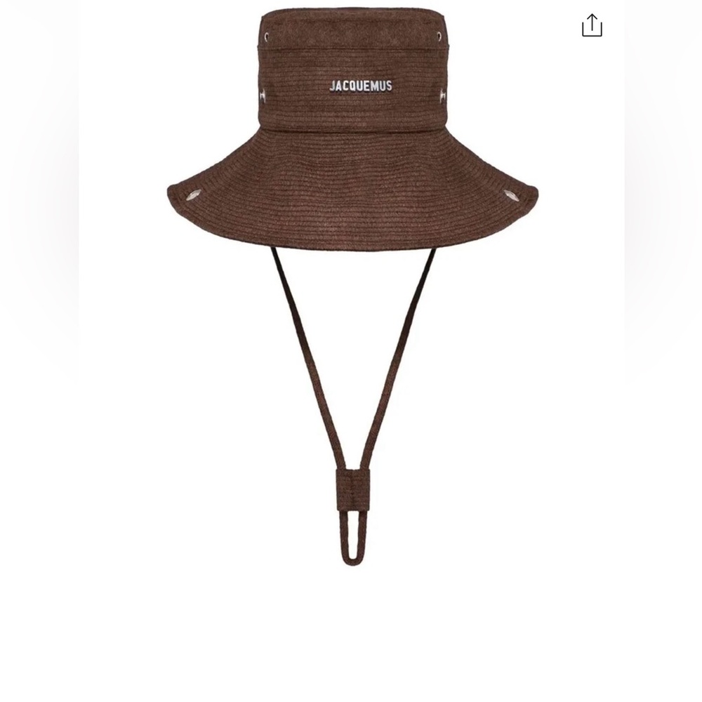 Jacquemus Brown Wide-Brim Bucket Hat with Chin Strap